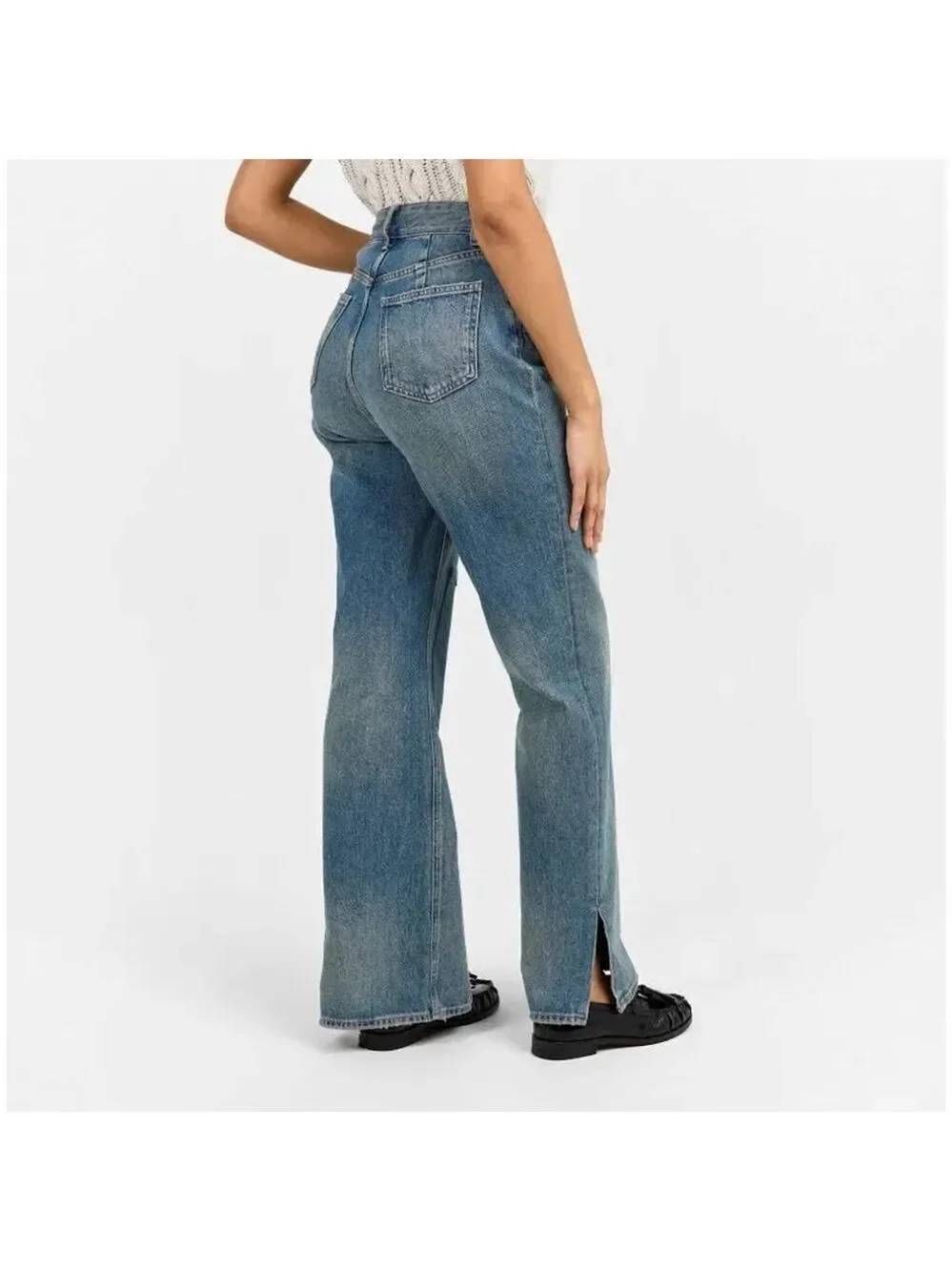 Women's GOOD AMERICAN Blue Patchwork The Khloe Flare Jeans Size 4 - Picture 6 of 11